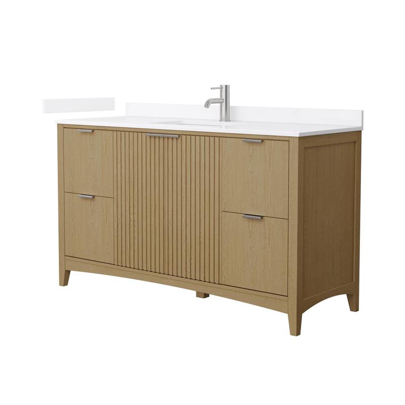Wyndham Collection WCF9191-60S-QTZ-UNSMXX Palmilla 60" Free Standing - Natural Oak / White Quartz Top / Brushed Nickel