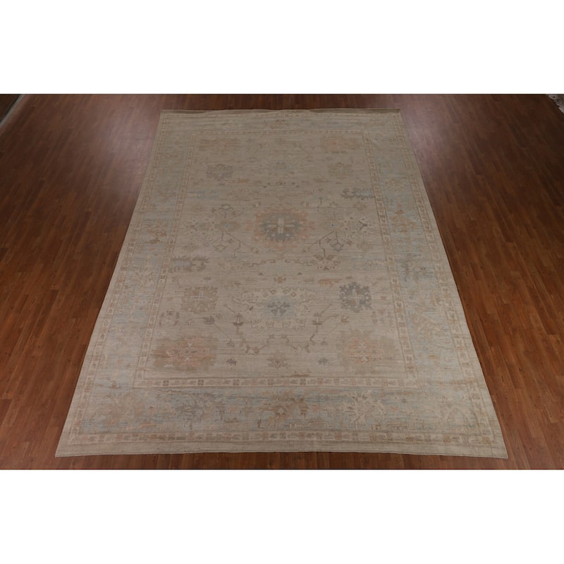 Oushak Turkish Large Rug Handmade Vegetable Dye Floral Wool Carpet - 10'3"x 13'9"