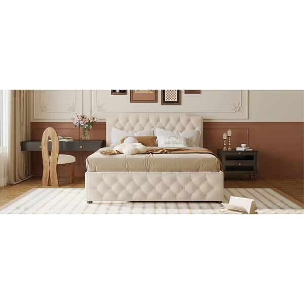 slide 2 of 32, Chic Upholstered Platform Bed with Twin Trundle and USB Ports for Comfortable Sleep