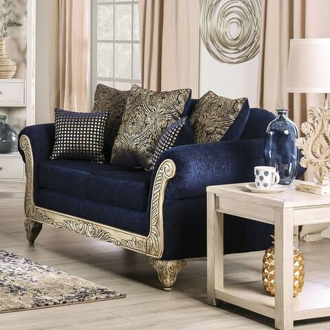 Furniture of America Merzer Traditional RoyalBlue Chenille Loveseat