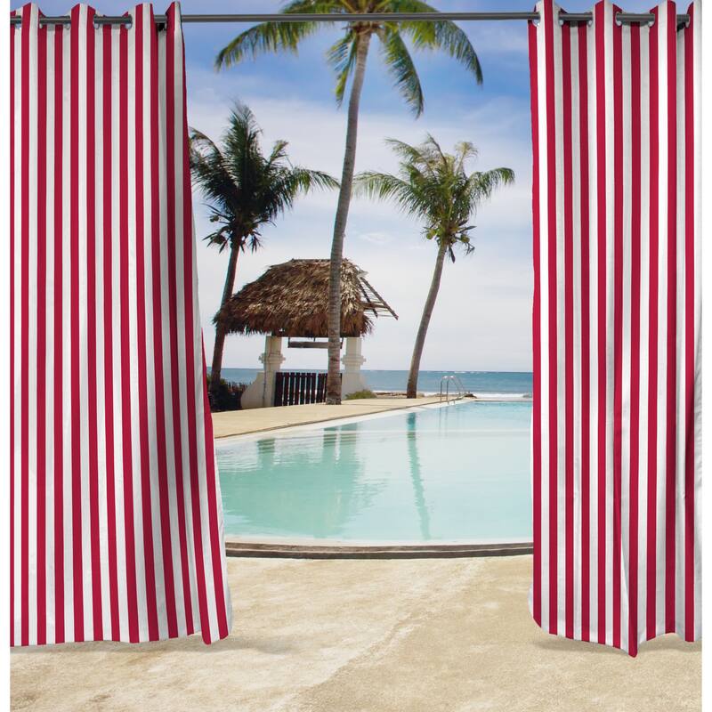 54" x 84" Solid Grommet Semi-Sheer Outdoor Curtain Panel - 54X84 - Pompei Red/White Stripe
