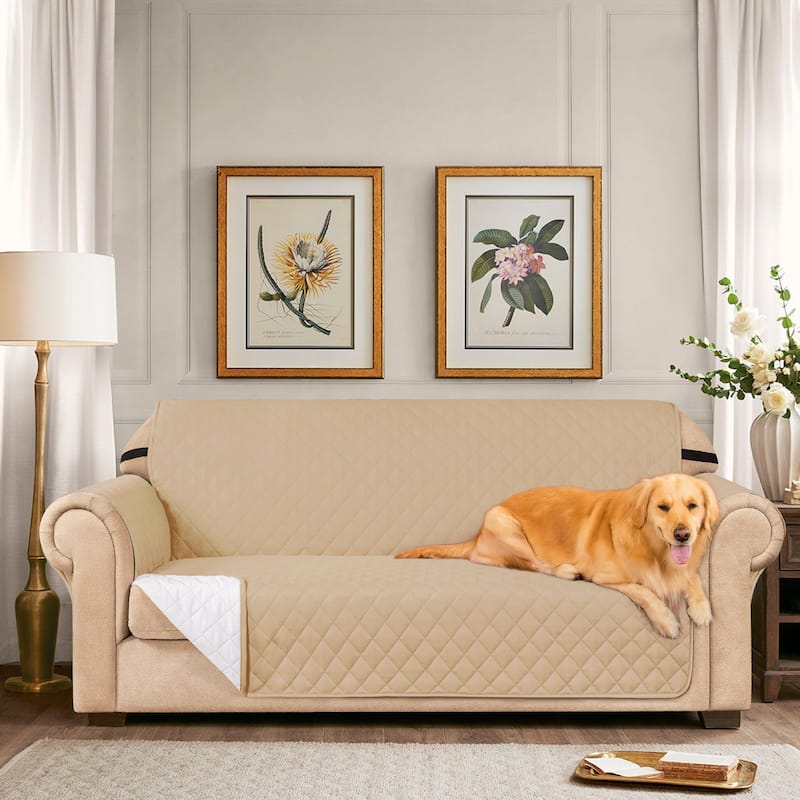 Subrtex Sofa Reversible Couch Cover Quilted Slipcover Furniture Protector - Khaki