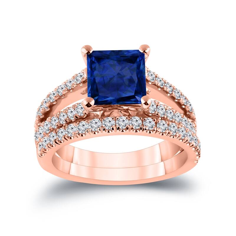 Auriya 2ctw Princess-cut Blue Sapphire and Diamond Engagement Ring 3/4ctw 14k Gold - Rose - 4.5