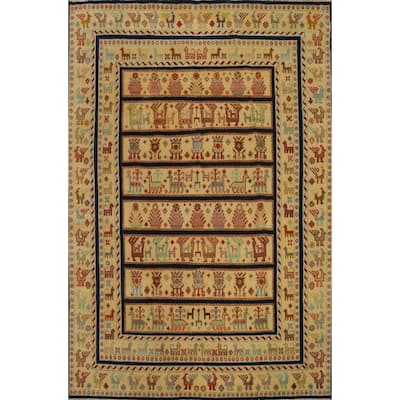 Hand-knotted Traditional Wool Yellow Geometric Oriental Area Rug - 10' 0'' X 7' 11''