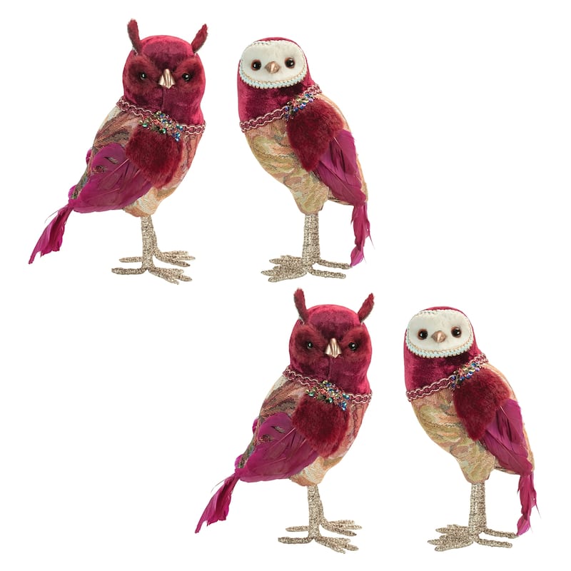 Jeweled Tapestry Owl Shelf Sitter (Set of 4)