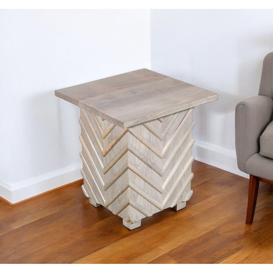 HomeRoots 24" White Distressed Solid Wood Square End Table - 22' X '24' X '22