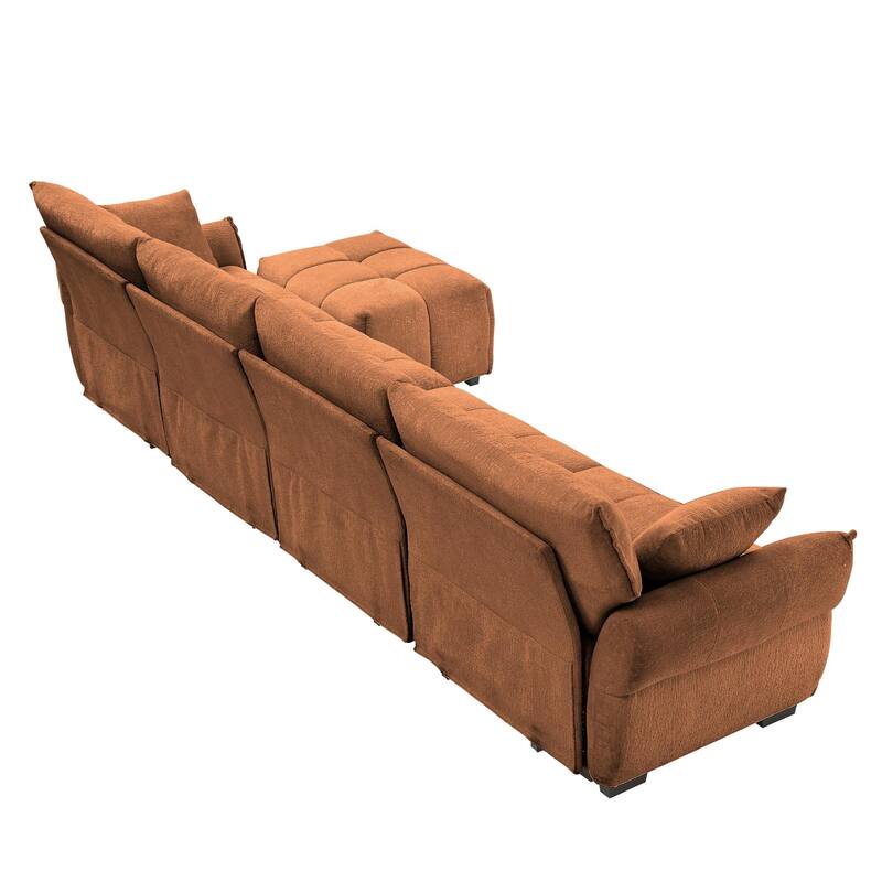 141.7" Chenille Modular 4-Seater Sectional Sofa with Ottoman, Solid Wood Frame and High-Resilience Cushions