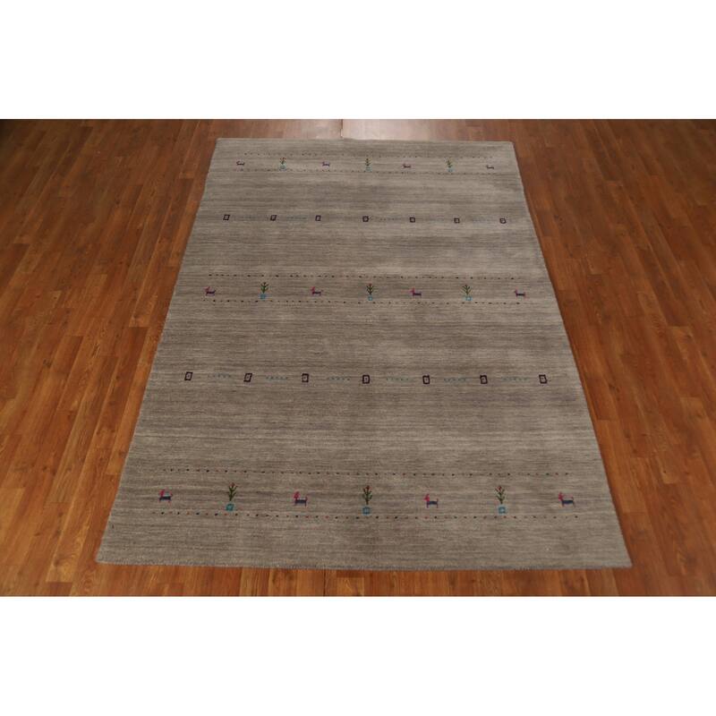 Animals Tribal Gabbeh Area Rug Hand-Knotted Wool Carpet - 5'3" x 7'7"