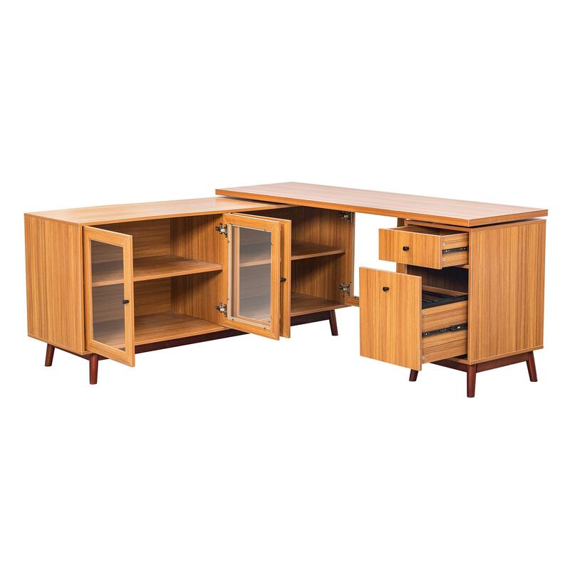 Modern L-Shaped Office Executive Desk with Storage Cabinets, Drawers
