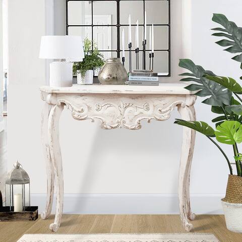 Vintage Off White Wood Console and Entry Table - 32" H x 37.75" W x 15" D