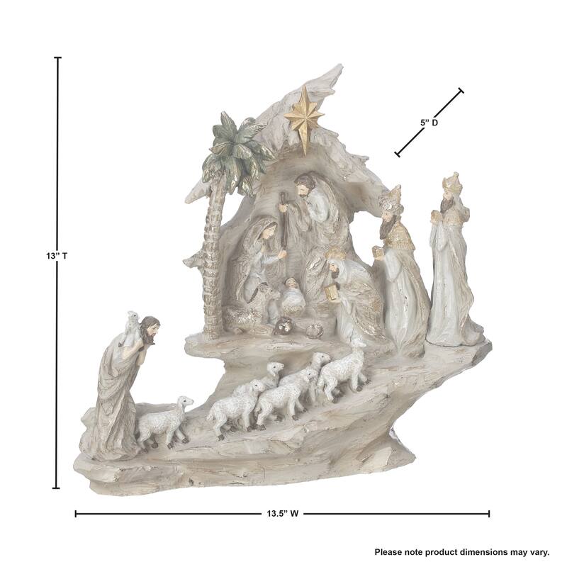 13.5" Resin Stairway Nativity W/Sheep Herd