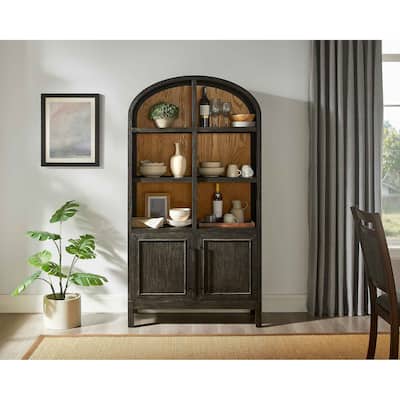 Modern Wood Arched Display Cabinet/Bookcase, Office Shelving, Storage Cabinet, Fully Assembled, Black - 40"w x 76"h x 17"d