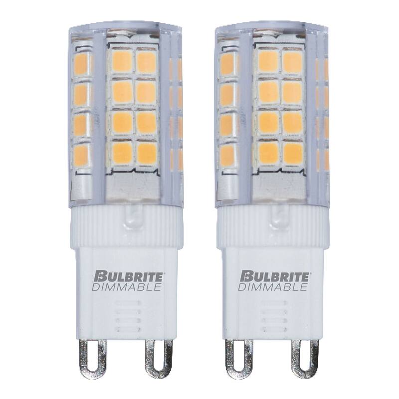 Bulbrite Pack of (2) Clear Mini Bi-Pin (G9) LED Bulb - 400 Lumens, 3000K, and 80 CRI - 4.5 Watt Dimmable Clear Mini