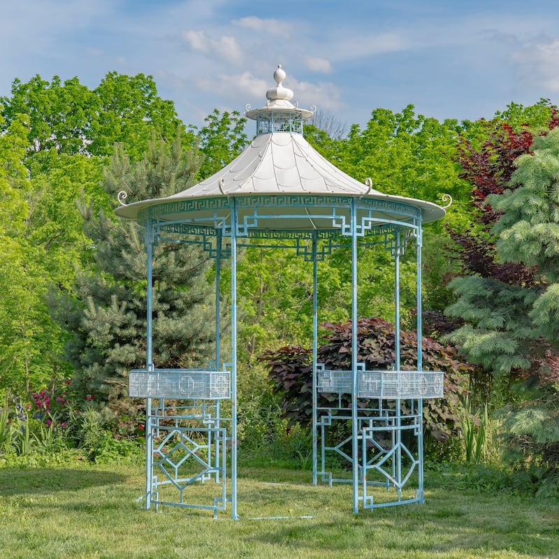 11.6 Foot Tall Opulent Round Iron Garden Gazebo - 104.72" L x 104.72" W x 138.98" H - Light Blue