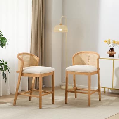 Christopher Knight Home - Tatti Scandinavian-Inspired Wooden Counter Stool Set with Rattan Accent Backrest