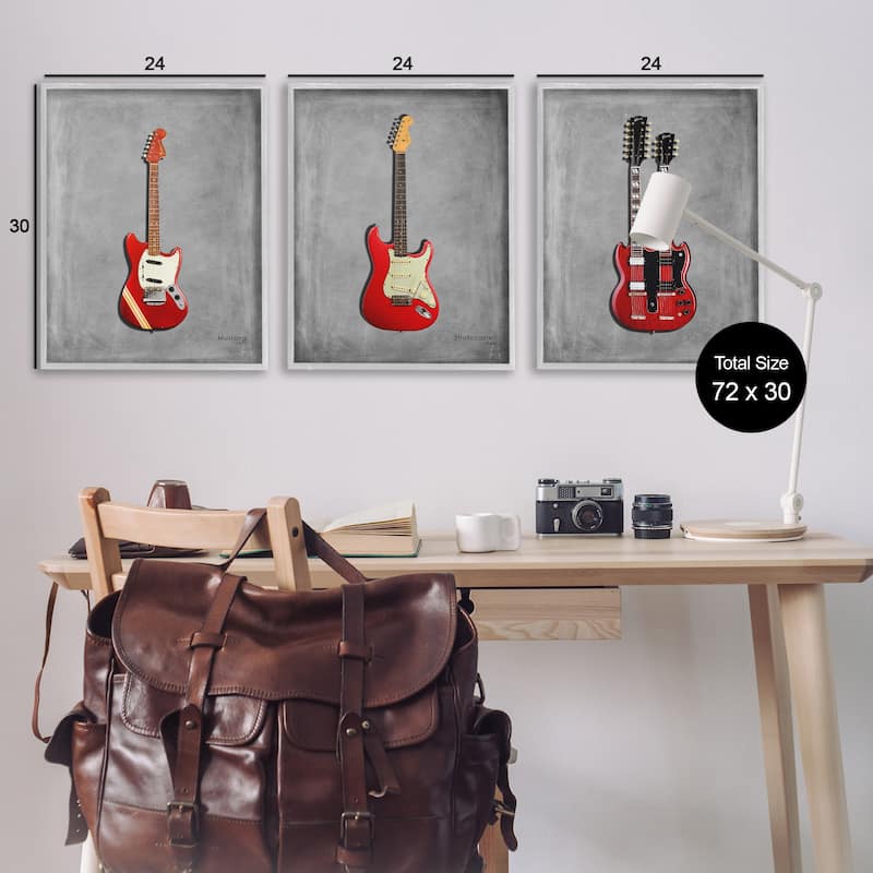 Stupell Red Guitars Collection Framed Giclee Art Design By Mark Rogan (Set of 3)