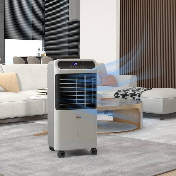 HOMCOM Mobile Air Cooler, Evaporative Ice Cooling Fan Water Conditioner Humidifier Unit with 3 Modes, 3 Speed, Remote Controller