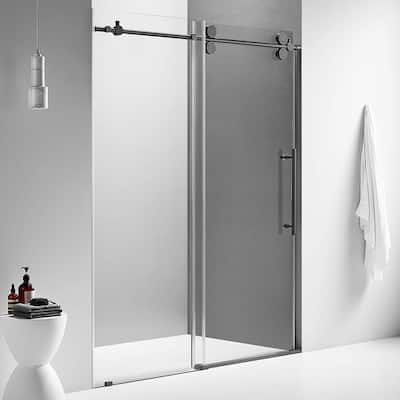Serene Valley 52 x 74 Inch Big Roller Frameless Sliding Shower Door, Matte Black - 147