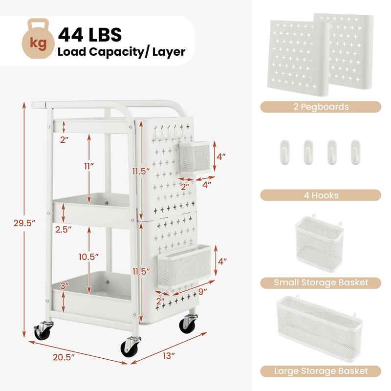 3Tier Rolling Cart Storage Trolley Organizer Mobile Metal Utility Cart On Sale Bed Bath