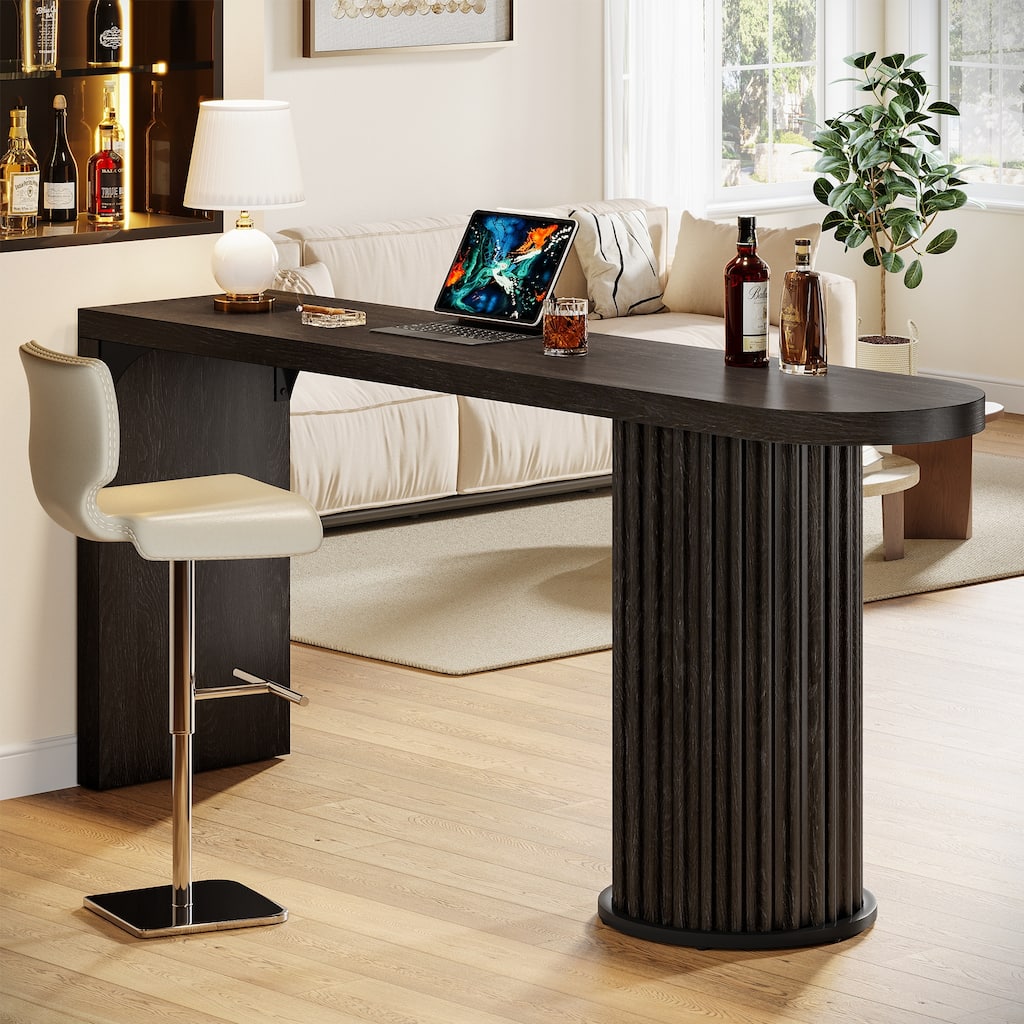 63 Inch Bar Table, Black Modern Counter Height Dining Table, Rectangle Pub Table - 63" L x 15.75" W x 35.83" H