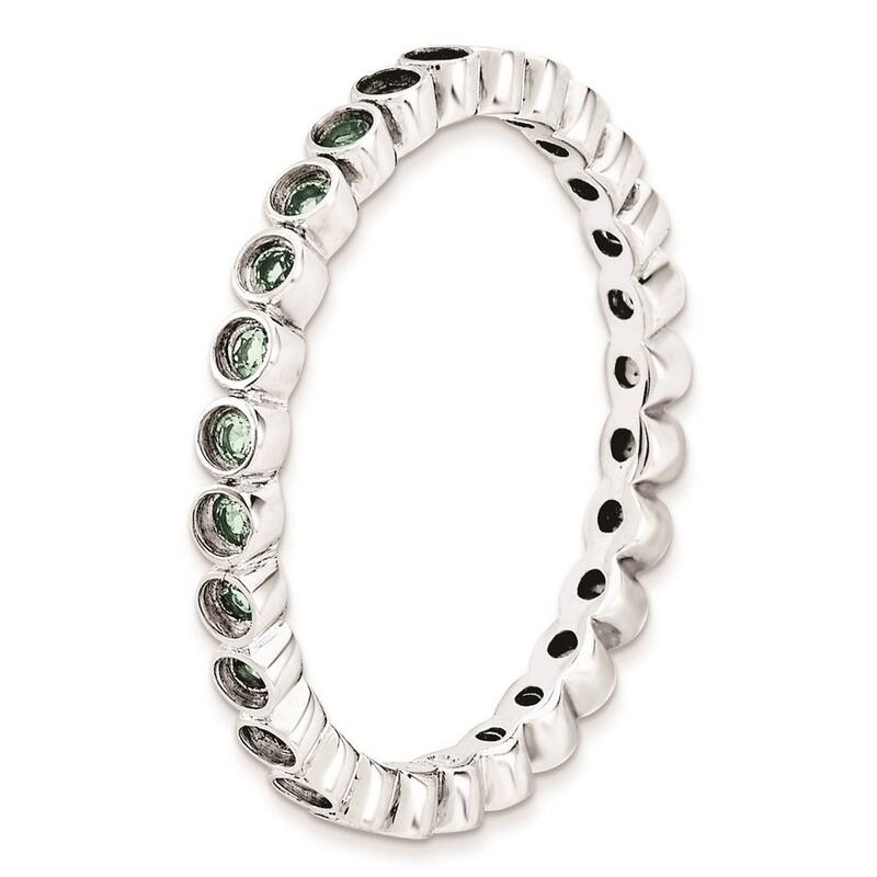 Curata 925 Sterling Silver Bezel Polished Patterned Stackable Expressions Aquamarine Ring