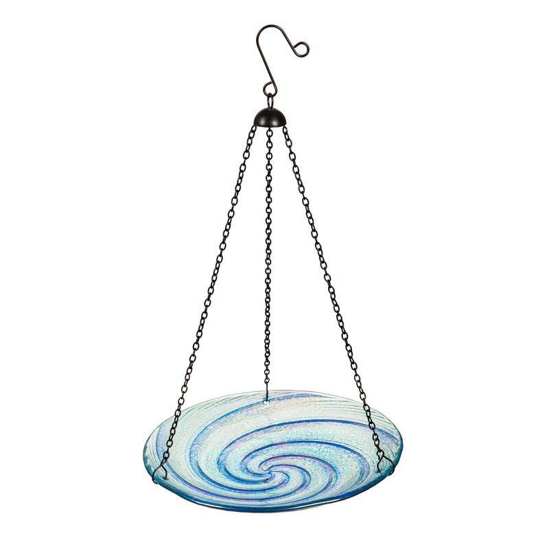Blue Swirl Glass Hanging Birdbath