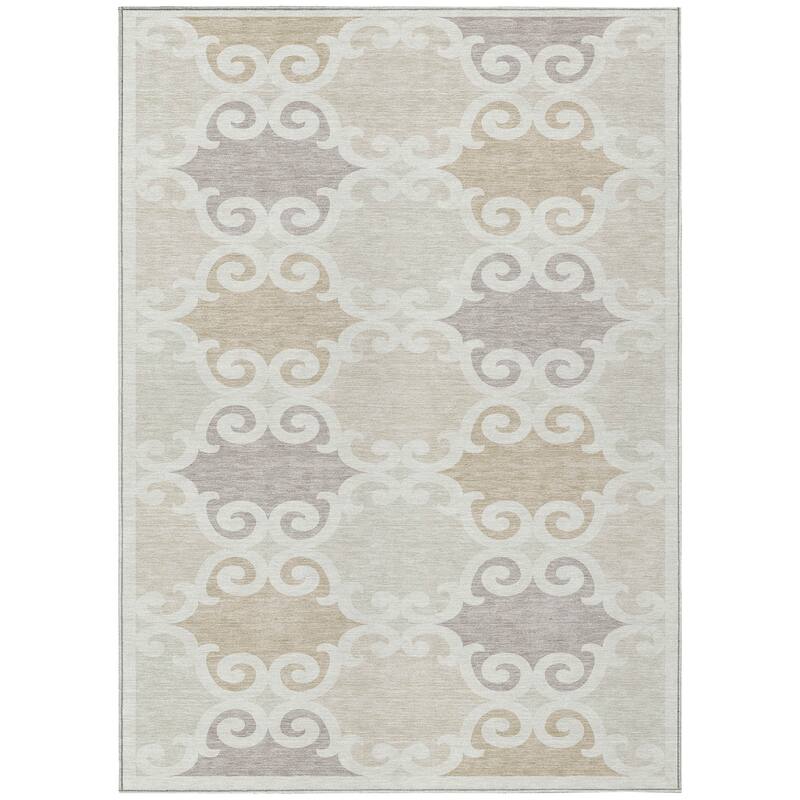 Machine Washable Indoor/ Outdoor Chantille Traditional Scroll Rug
