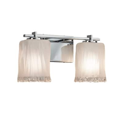 Justice Design Veneto Luce Era 2-light Polished Chrome Bath Bar, White Frosted Square - Rippled Rim Shade