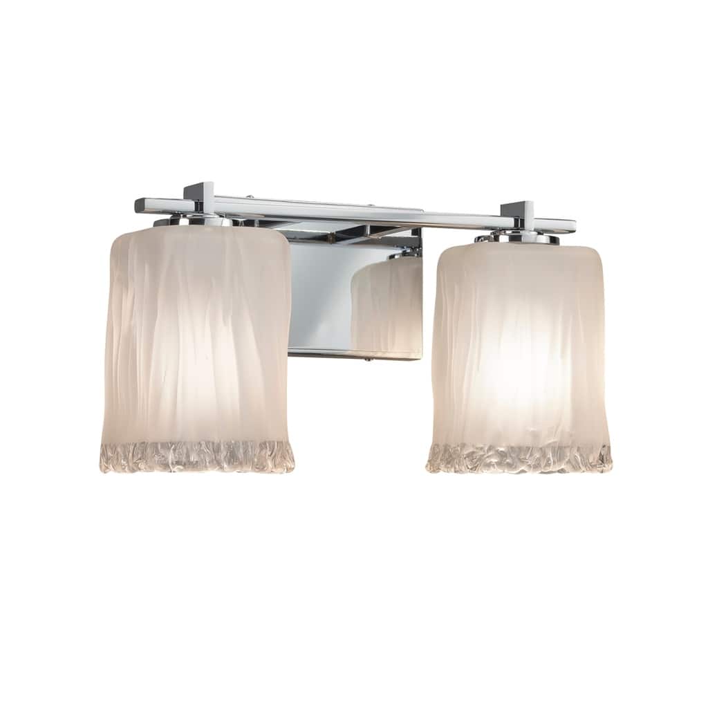 Justice Design Veneto Luce Era 2-light Polished Chrome Bath Bar, White Frosted Square - Rippled Rim Shade