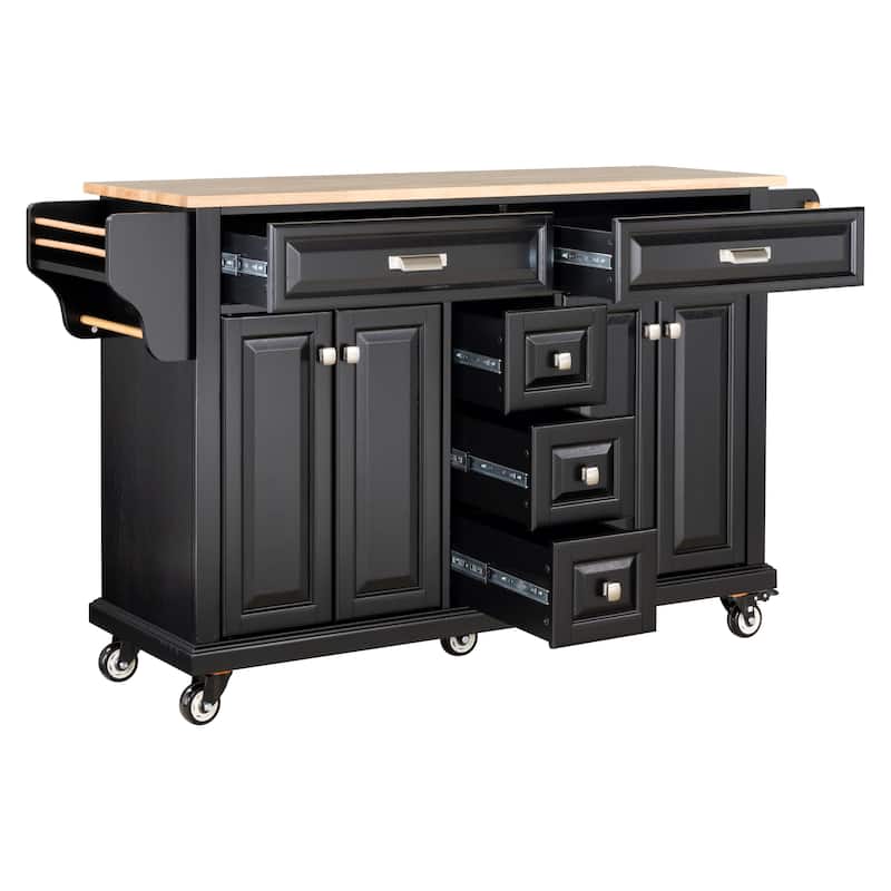 Cambridge Natural Wood Top Kitchen Island with Storage and Casters