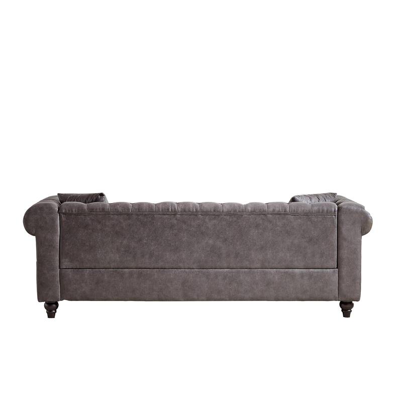 Classic Chesterfield Sofa with Tufted Design, Tech Fabric, and Dark Brown Wood Legs