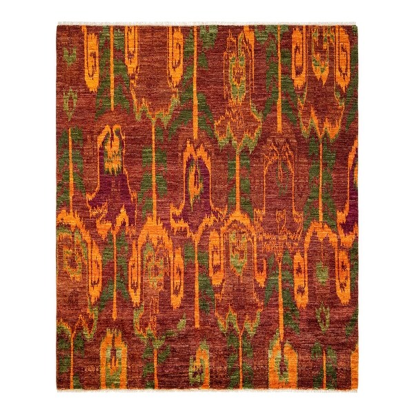 Modern, One-of-a-Kind Hand-Knotted Area Rug - Red, 7' 10" x 7' 10" - 7' 10" x 7' 10". Opens flyout.
