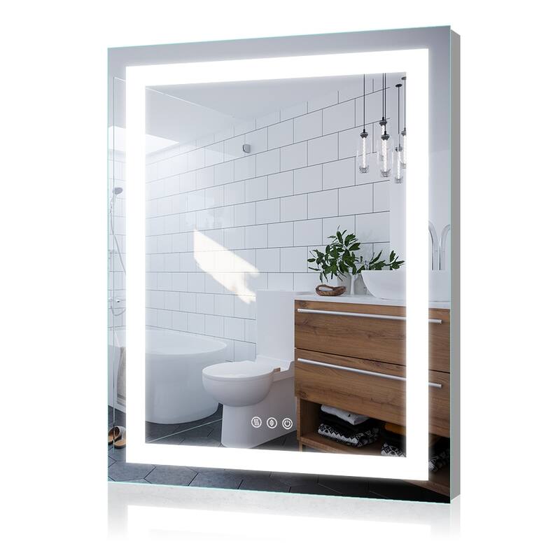 LED Bathroom Vanity Mirror Wall Mounted Dimmable Anti-Fog Mirror with 3 Buttons Vertical & Horizontal Hang