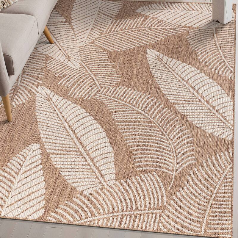 World Rug Gallery Distressed Palm Leaves Textured Flat Weave Indoor/Outdoor Area Rug