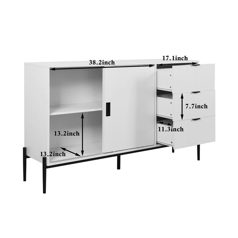 Modern Buffet Cabinet with Glass Sliding Door and 3 Drawers