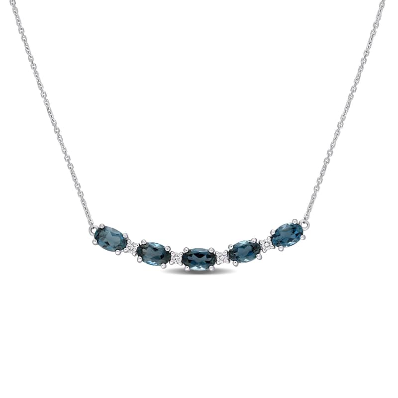 Miadora 14k White Gold London-Blue Topaz and 1/6ct TDW Diamond 5-Stone Bar Necklace