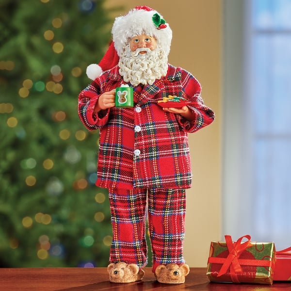 Standing Pajama Santa Claus Figurine with Teddy Bear Slippers