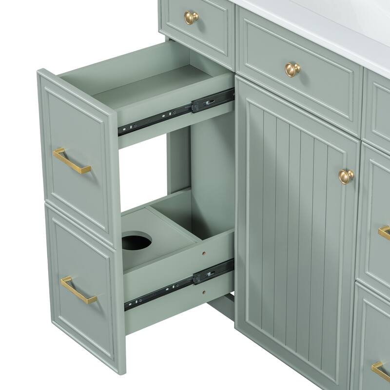 36"Bathroom Vanity with Ceramic Sink, Wood Frame,Soft Close Doors,Adjustable Shelves,3 Drawers,Including Double-Depth Drawer