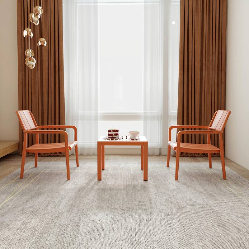 Commercial-Grade PP Chair Set with Coffee Table - No Assembly