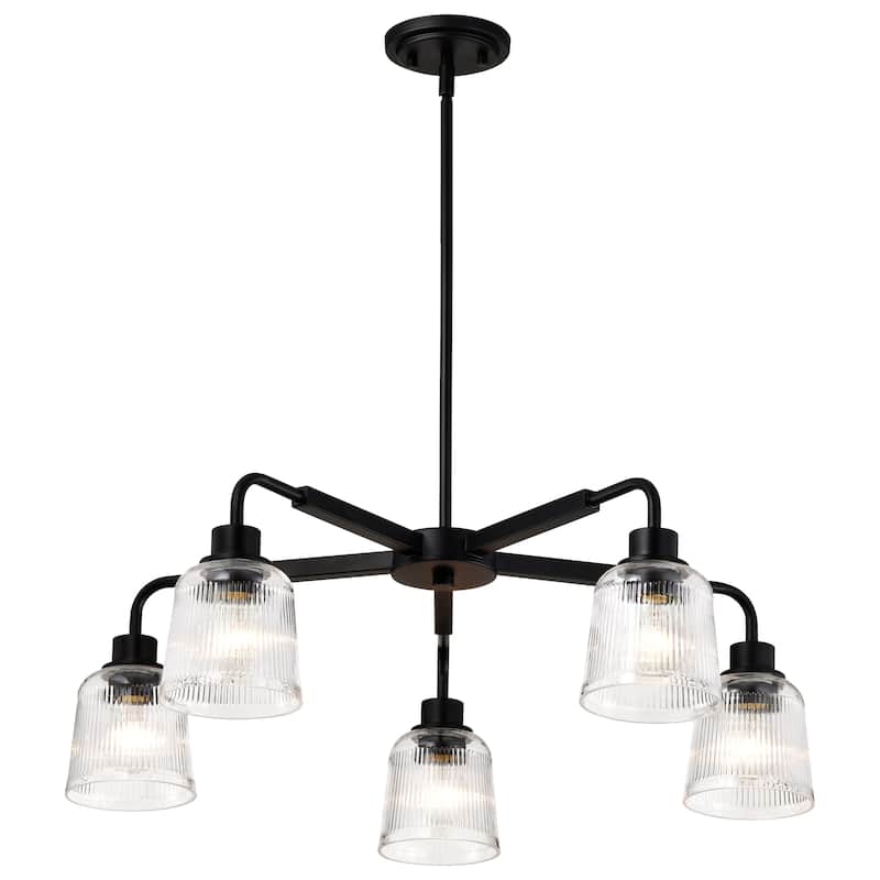 Grayson 5 Light Chandelier Matte Black Finish Clear Ribbed Glass - Matte Black