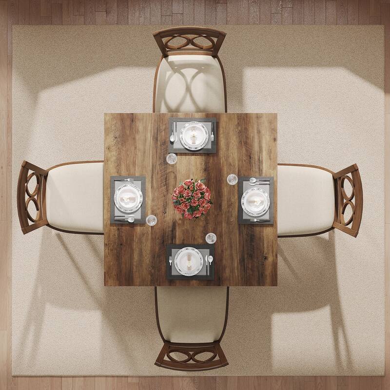 39.4'' Square Dining Table with Solid Wood Legs for 4, Small Kitchen Tables for Dining Room