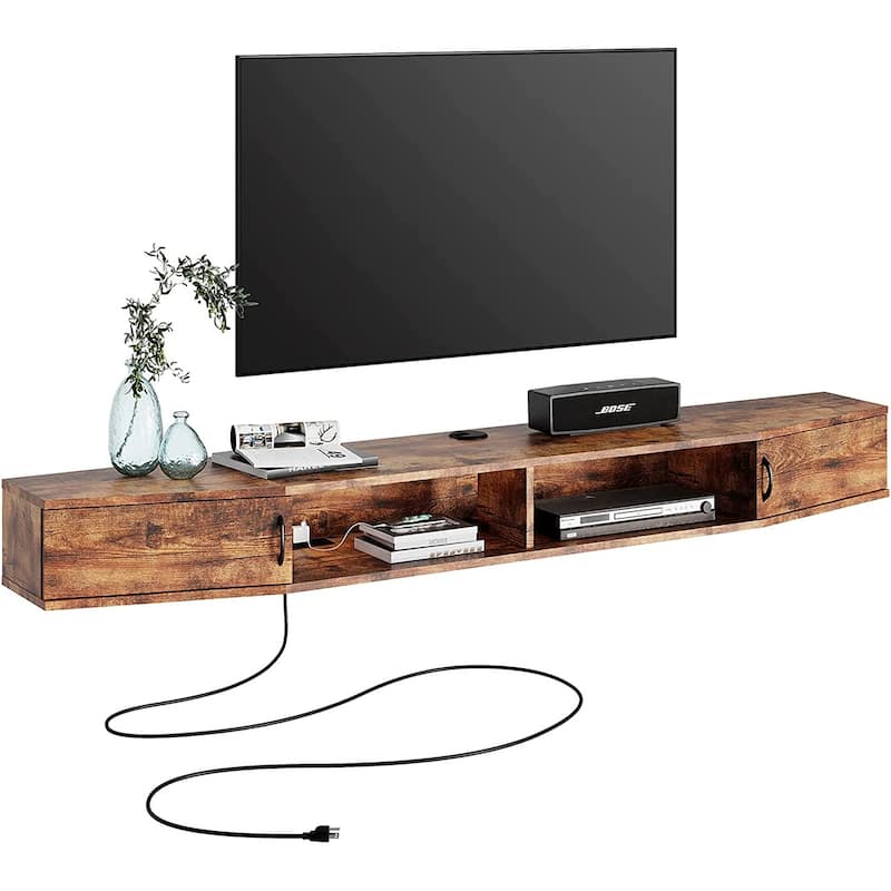 FITUEYES Floating TV Stand With Charging Station, Entertainment Center Under TV,Media Console Table - 70'' - Brown