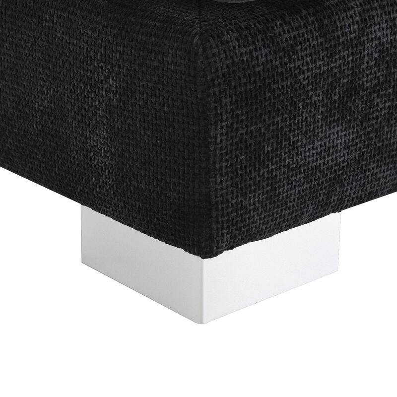 96x56" L-shaped 4-seat Chenille Sofa with Chaise and 2 Pillows, Black