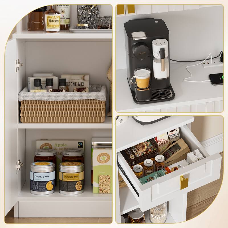 Pocassy Kitchen Pantry Cabinet 71" Hutch Cabinet with Countertop