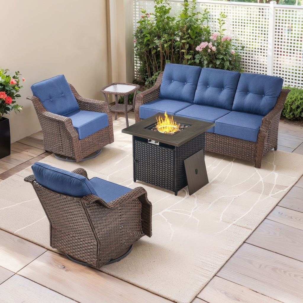 5-Piece Sofa Swivel Chairs with 30 Inch Fire Pit Table