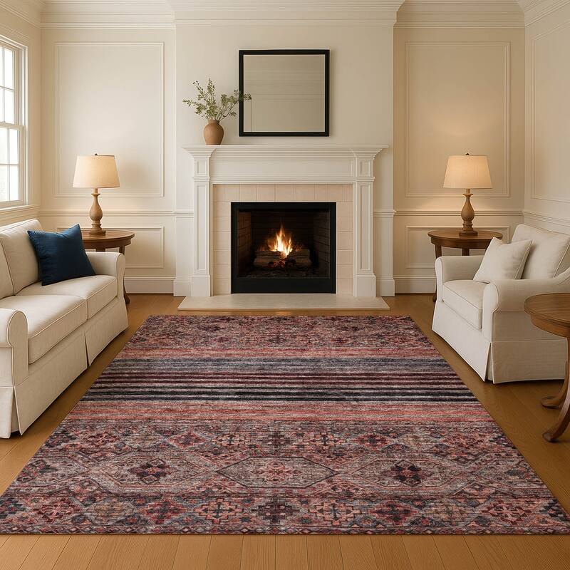 Premium Washable Super Soft Boho Stripes Mayfield Rug - Paprika - 9' x 12'