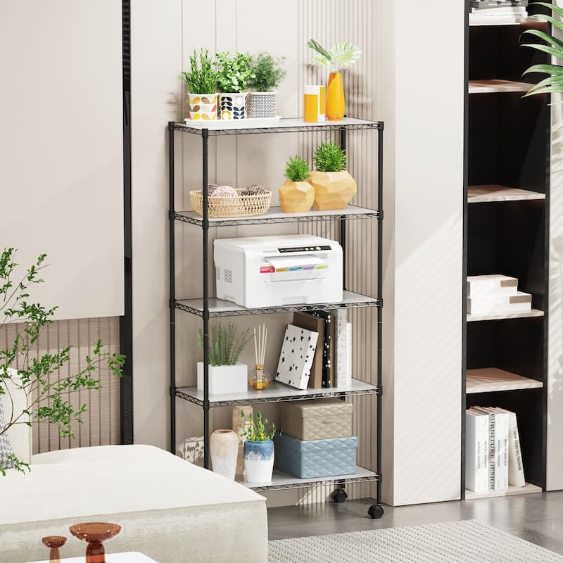5 Tier Shelf Wire Shelving Unit, NSF Heavy Duty Wire Shelf Metal Large Storage Shelves Height Adjustable Utility ﻿