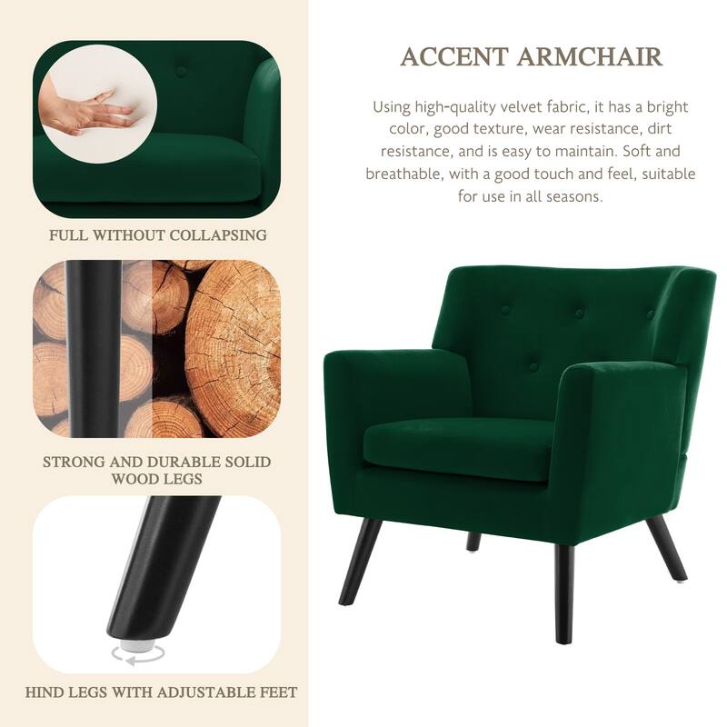 Velvet Upholstered Armchair Tufted Accent Chair, Set of 2 - 30.71"H x 28.35" W x 27.56"D