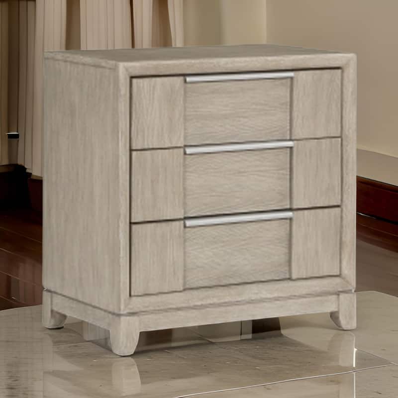 Owen 29 Inch Nightstand, 3 Drawers, USB Charging Port, Light Beige Wood