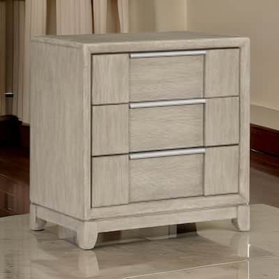Owen 29 Inch Nightstand, 3 Drawers, USB Charging Port, Light Beige Wood